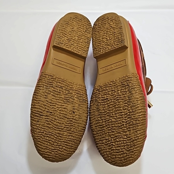 Tory burch red tan patent leather rain snow ankle boots women's 6.5 - Picture 9 of 10